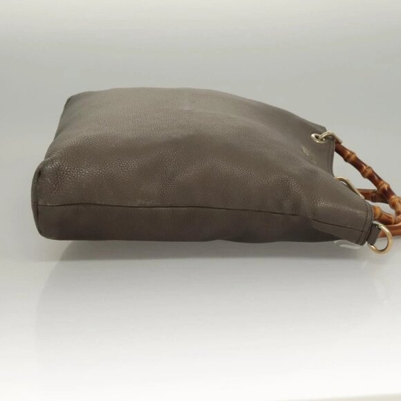 GUCCI Bamboo Hand Bag Leather Gray Gold 323663 Auth bs27789 - Picture 4 of 16